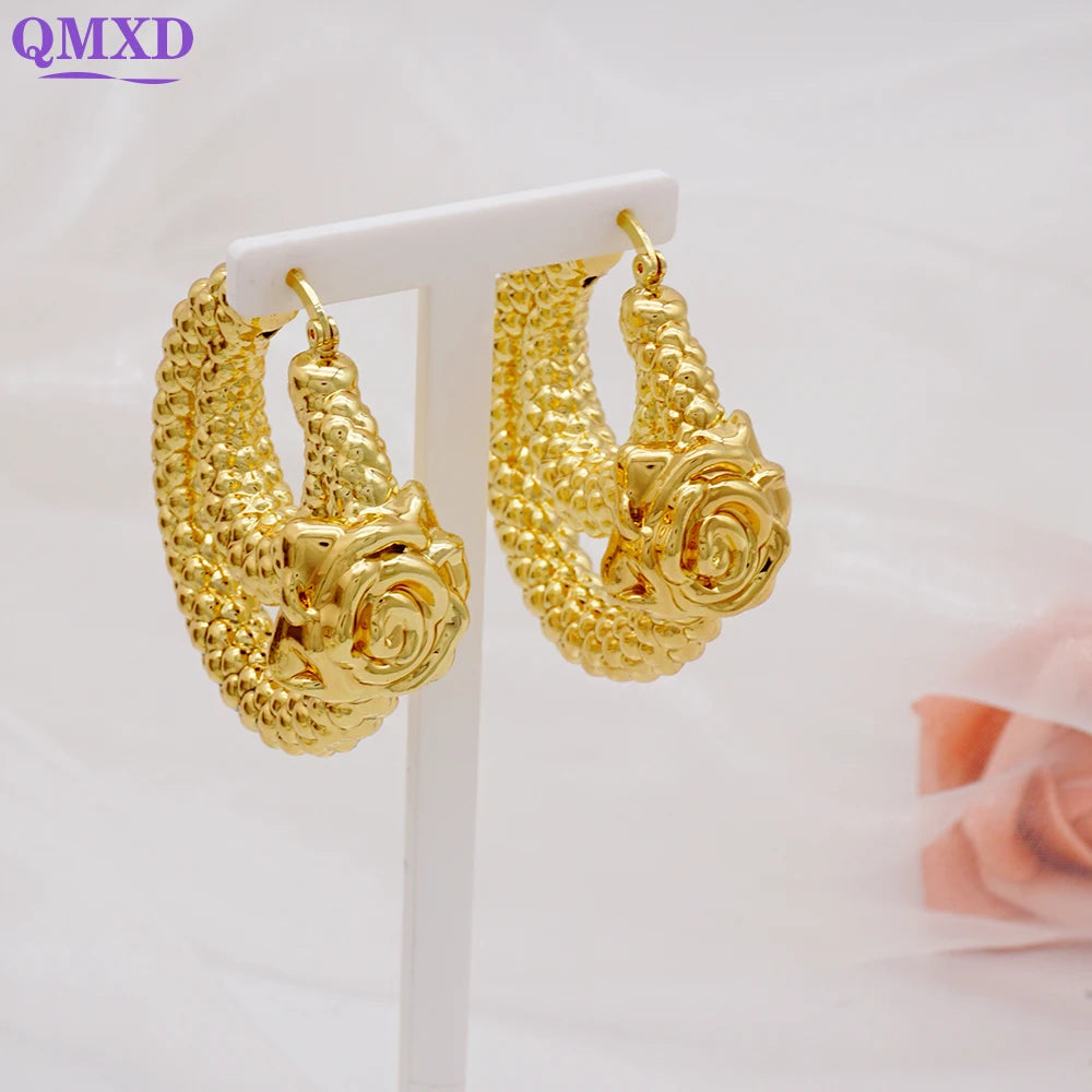 Gold Color Earring Bohemia Flower Round Drop Copper Hoop Earrings Circle