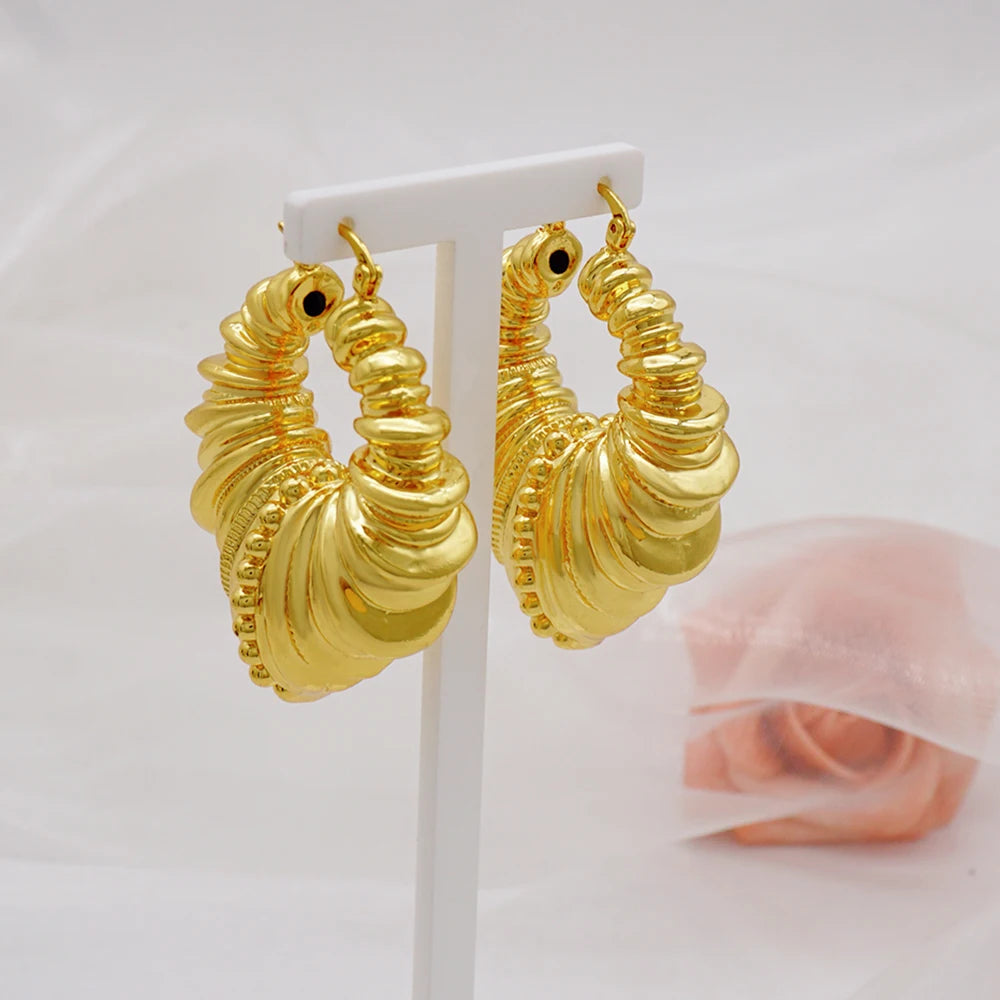 Gold Color Earring Bohemia Flower Round Drop Copper Hoop Earrings Circle