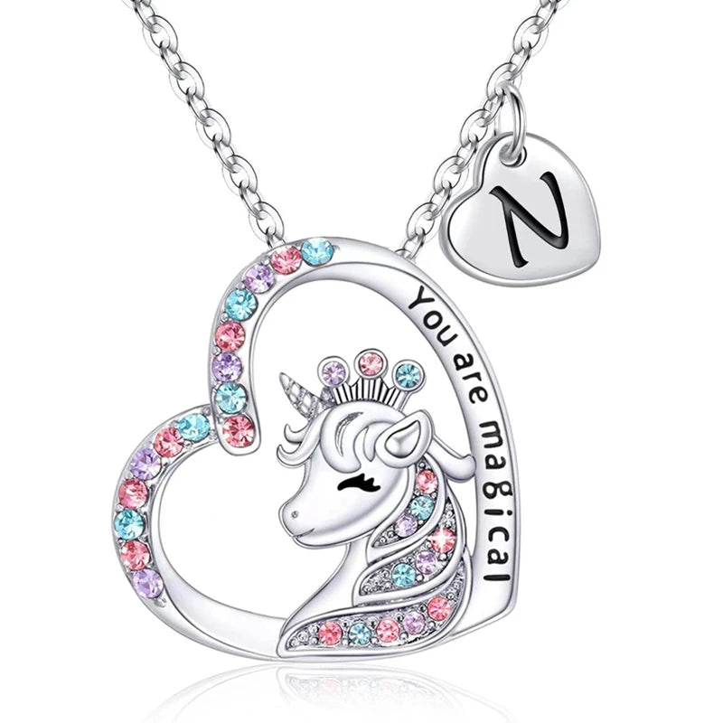 Letter Unicorn Necklace You Are Magical Horse Pendant Necklaces For Girls Birthday Gifts