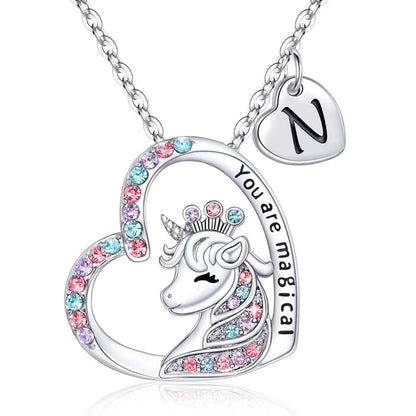 Letter Unicorn Necklace You Are Magical Horse Pendant Necklaces For Girls Birthday Gifts