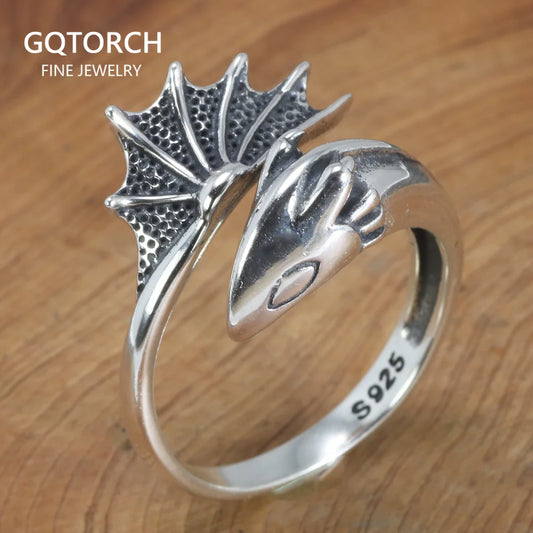 925 Sterling Silver Men and Women Pterodactyl Open Type Adjustable