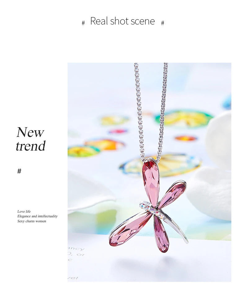 Dragonfly Pendant Necklace Real Crystal from Austria