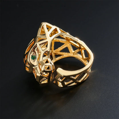 Golden Wild Leopard Statement Ring