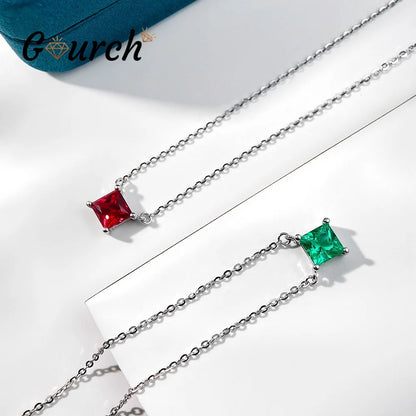 Emerald Grace 1CT Square Lab-Grown Emerald/Ruby Pendant Necklace