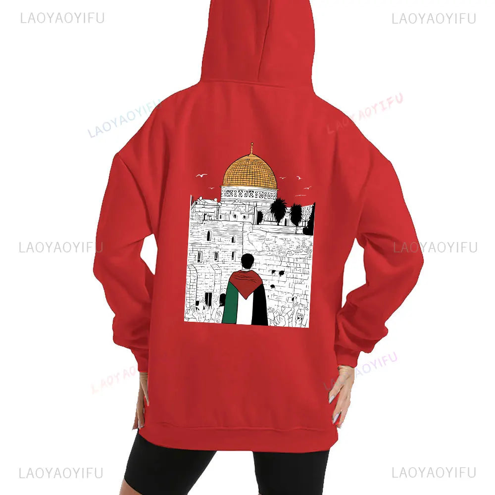 Long Sleeve Hoodies Palestine Flag Women Back Print Hoodie Sweatshirt