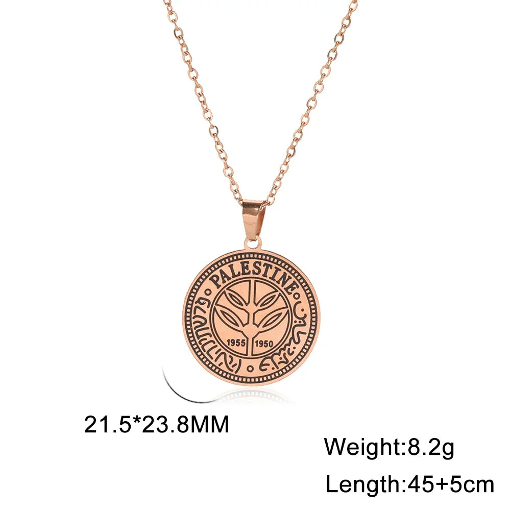 Palestine Round Pendant Necklace Men Women Stainless Steel
