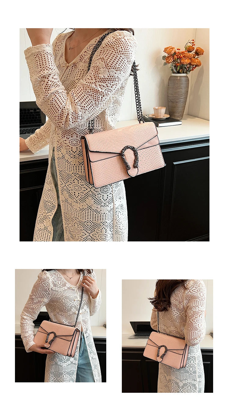 Retro Style Fashion Chain Shoulder Bag for Women Snake Pattern