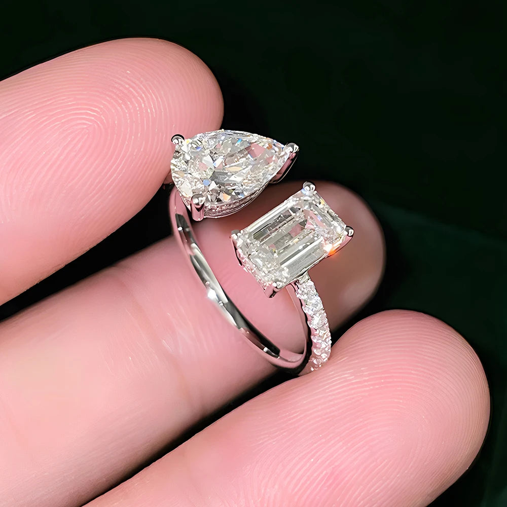 Celestia Duo™ Emerald & Pear Moissanite Open Ring