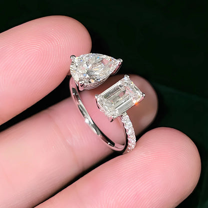 Celestia Duo™ Emerald & Pear Moissanite Open Ring