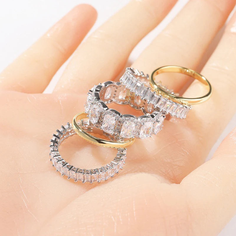 5-Piece Women’s Ice Out CZ Ring Set | 14K Gold Plated Bling Ring