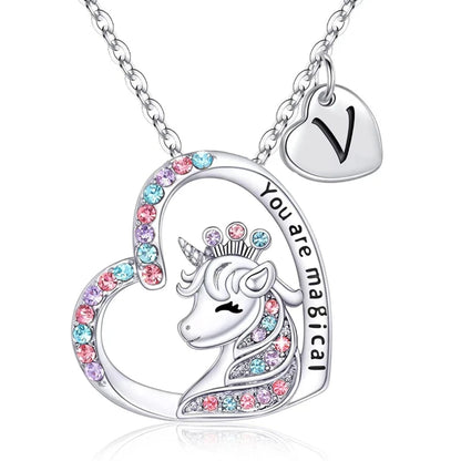 Letter Unicorn Necklace You Are Magical Horse Pendant Necklaces For Girls Birthday Gifts