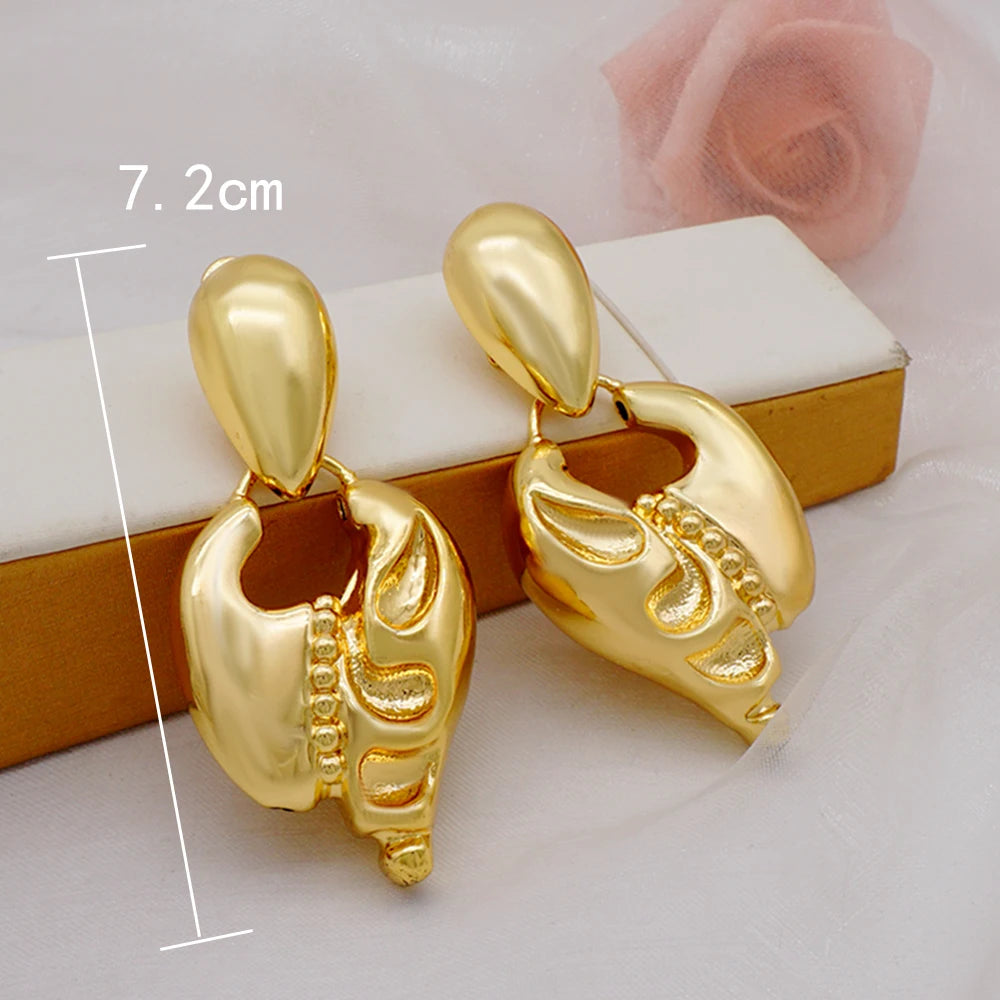 Gold Color Earring Bohemia Flower Round Drop Copper Hoop Earrings Circle