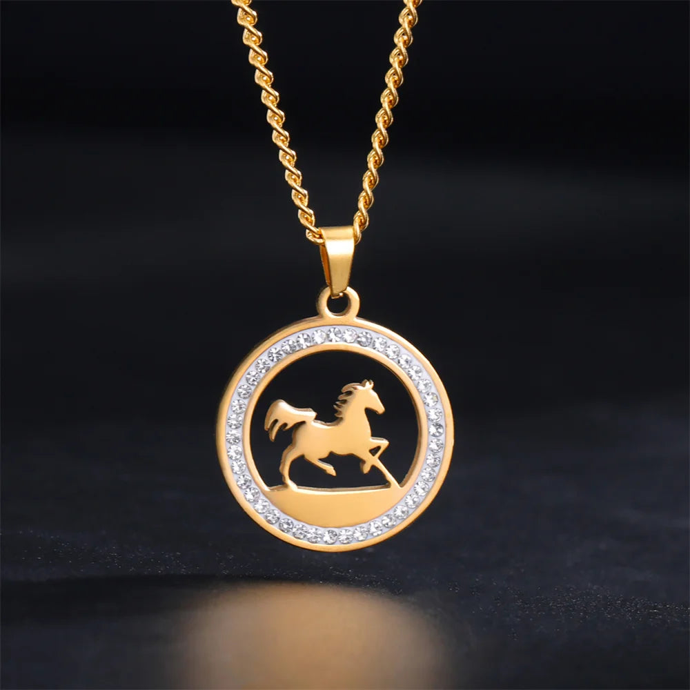 Running Horse Pendants Necklace Stainless Steel