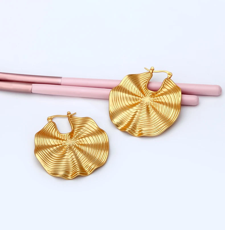 Matte Stripe Hoop Earrings For Women Plated 18K Gold Color Big Circle Loop Earings Fashion Jewelry