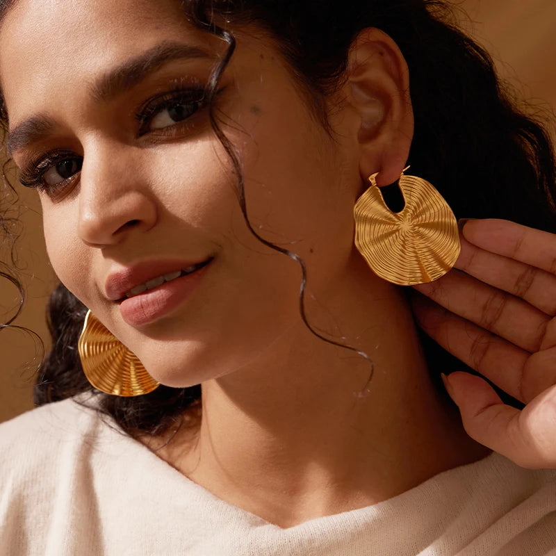 Matte Stripe Hoop Earrings For Women Plated 18K Gold Color Big Circle Loop Earings Fashion Jewelry