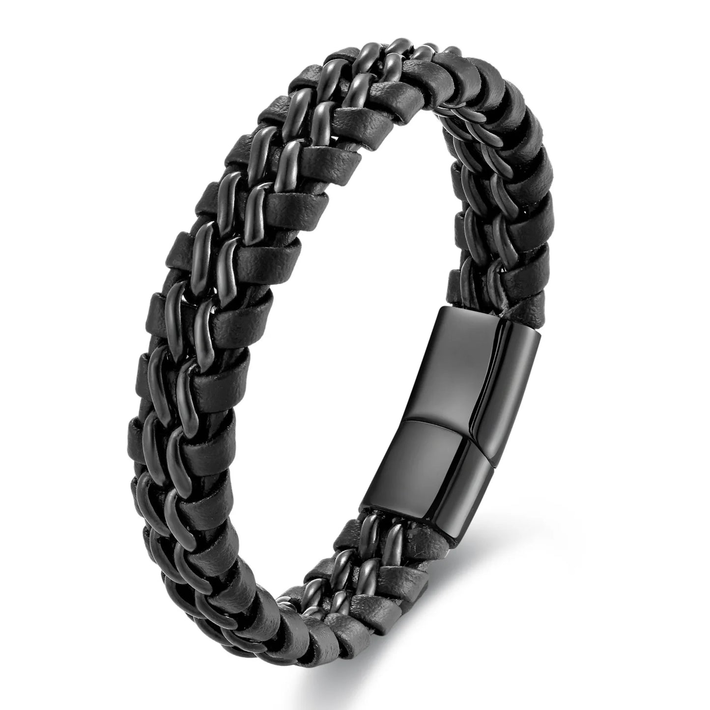 Genuine Leather Rope Bracelet Stainless Steel