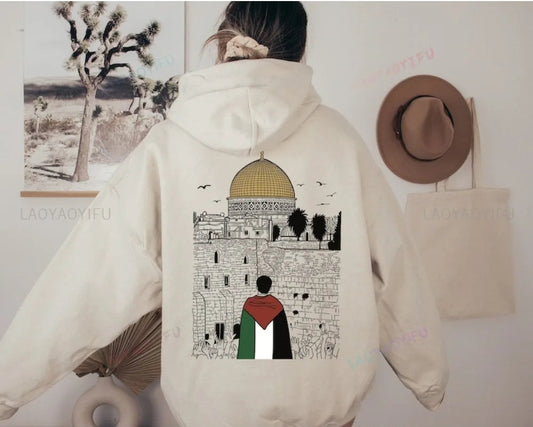 Long Sleeve Hoodies Palestine Flag Women Back Print Hoodie Sweatshirt