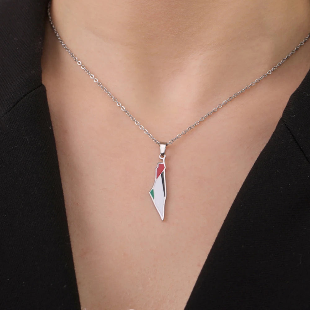 Palestine Map Flag Necklace