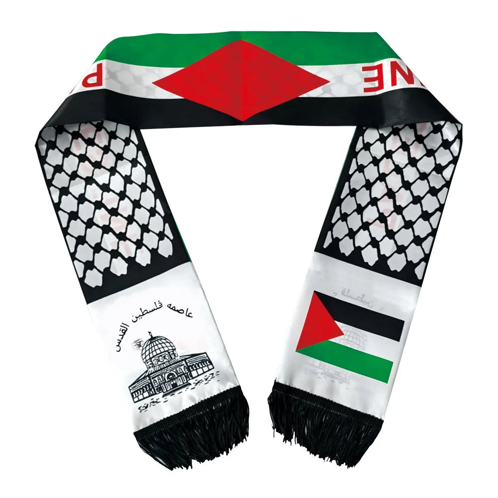 Palestine Scarf 130cm * 14cm Printed Satin Face National Day Flag Palace Map Scarf Shawl Over