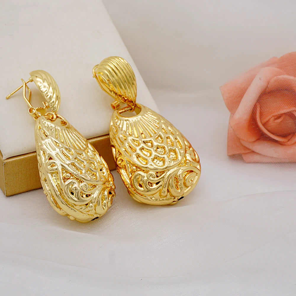 Gold Color Earring Bohemia Flower Round Drop Copper Hoop Earrings Circle