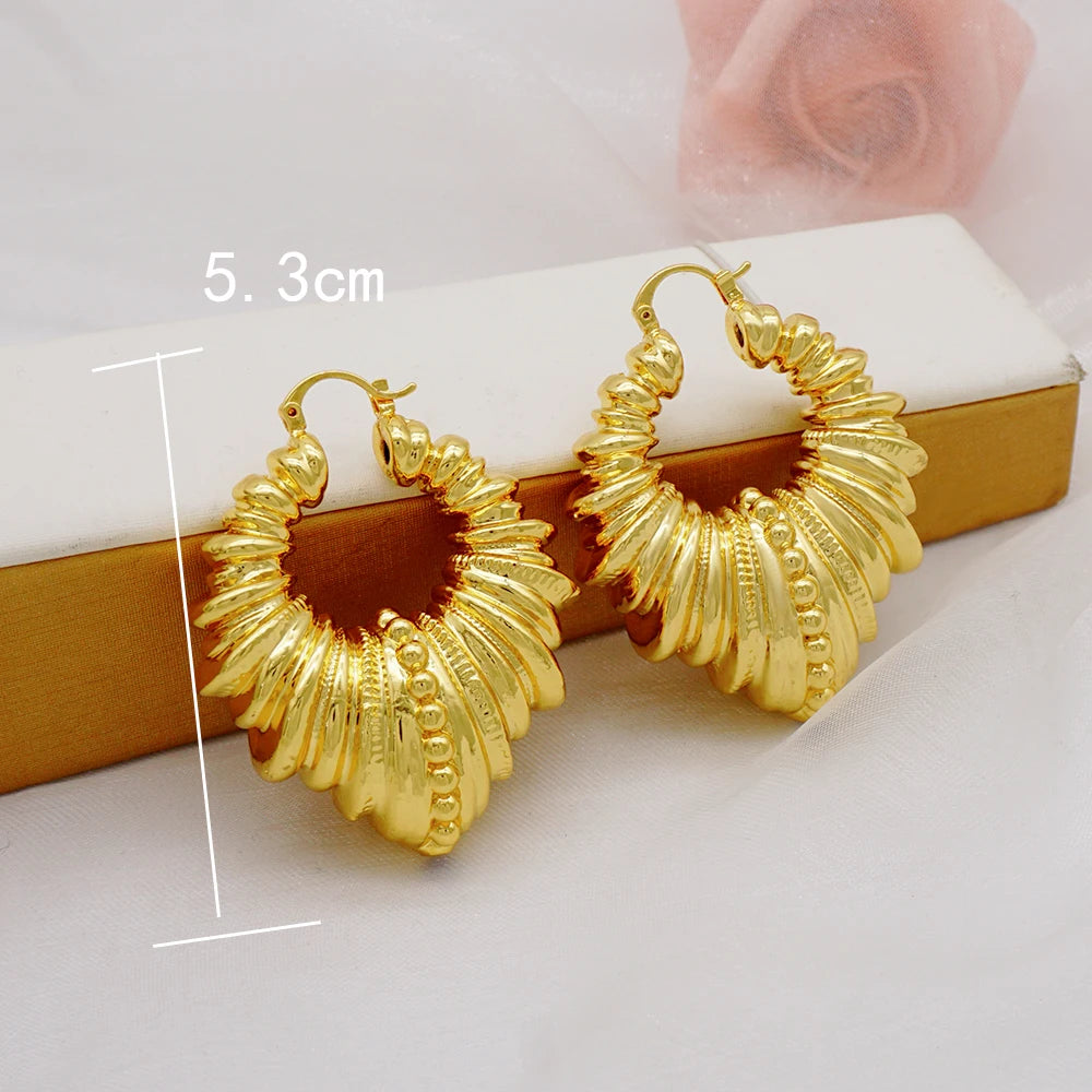 Gold Color Earring Bohemia Flower Round Drop Copper Hoop Earrings Circle