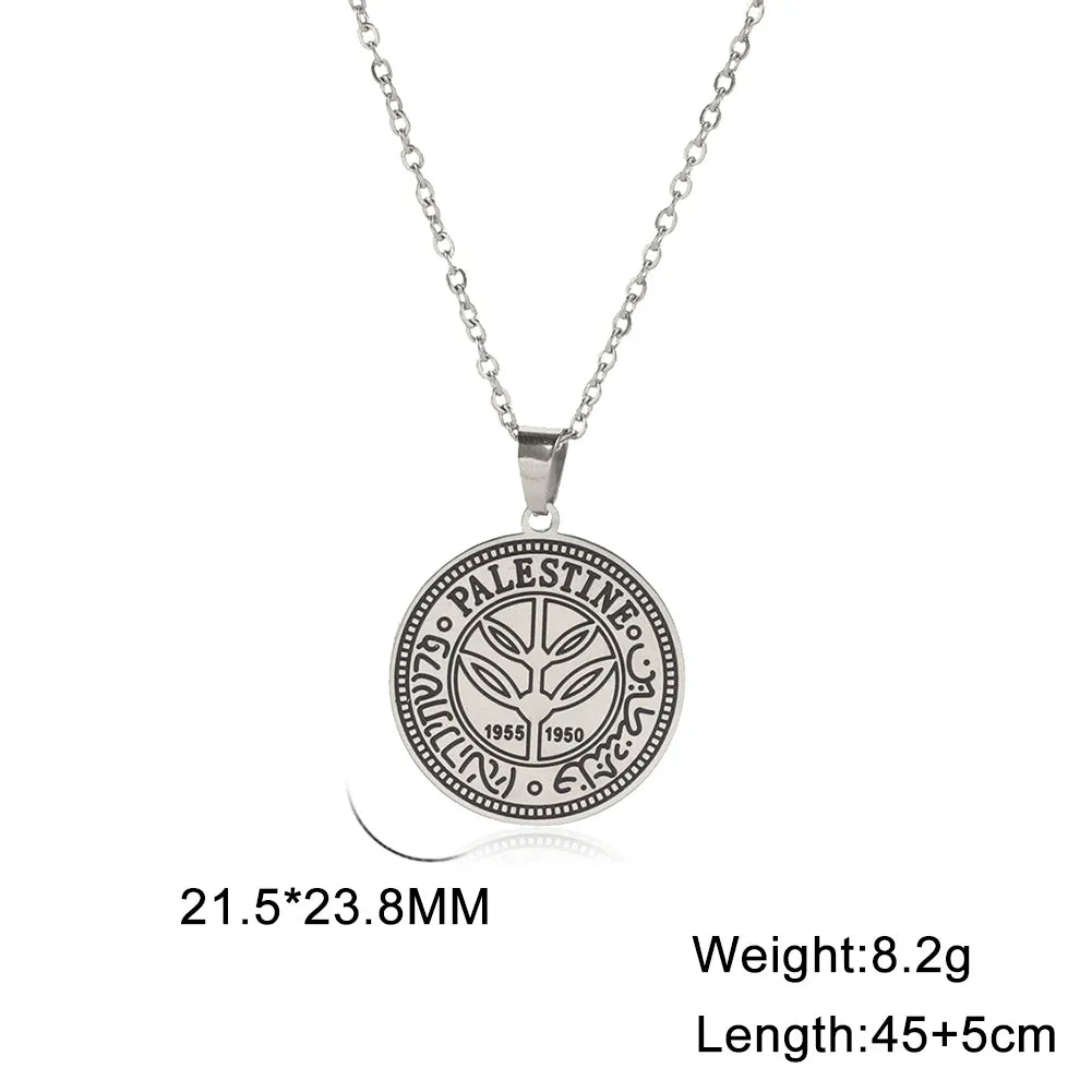 Palestine Round Pendant Necklace Men Women Stainless Steel