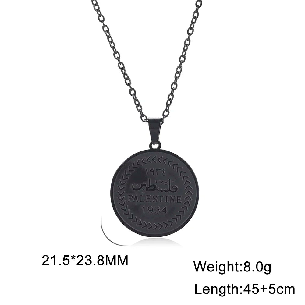Palestine Round Pendant Necklace Men Women Stainless Steel