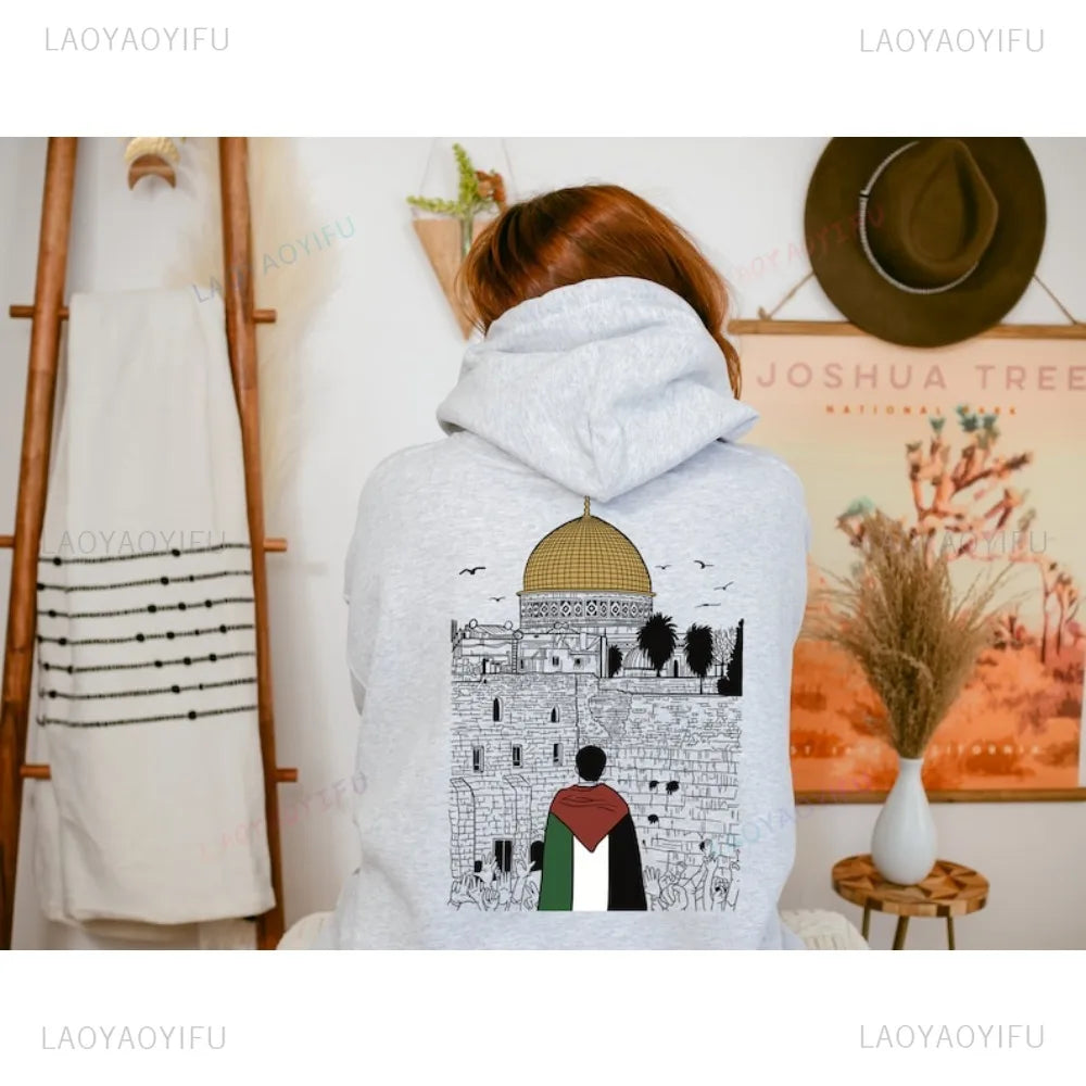 Long Sleeve Hoodies Palestine Flag Women Back Print Hoodie Sweatshirt