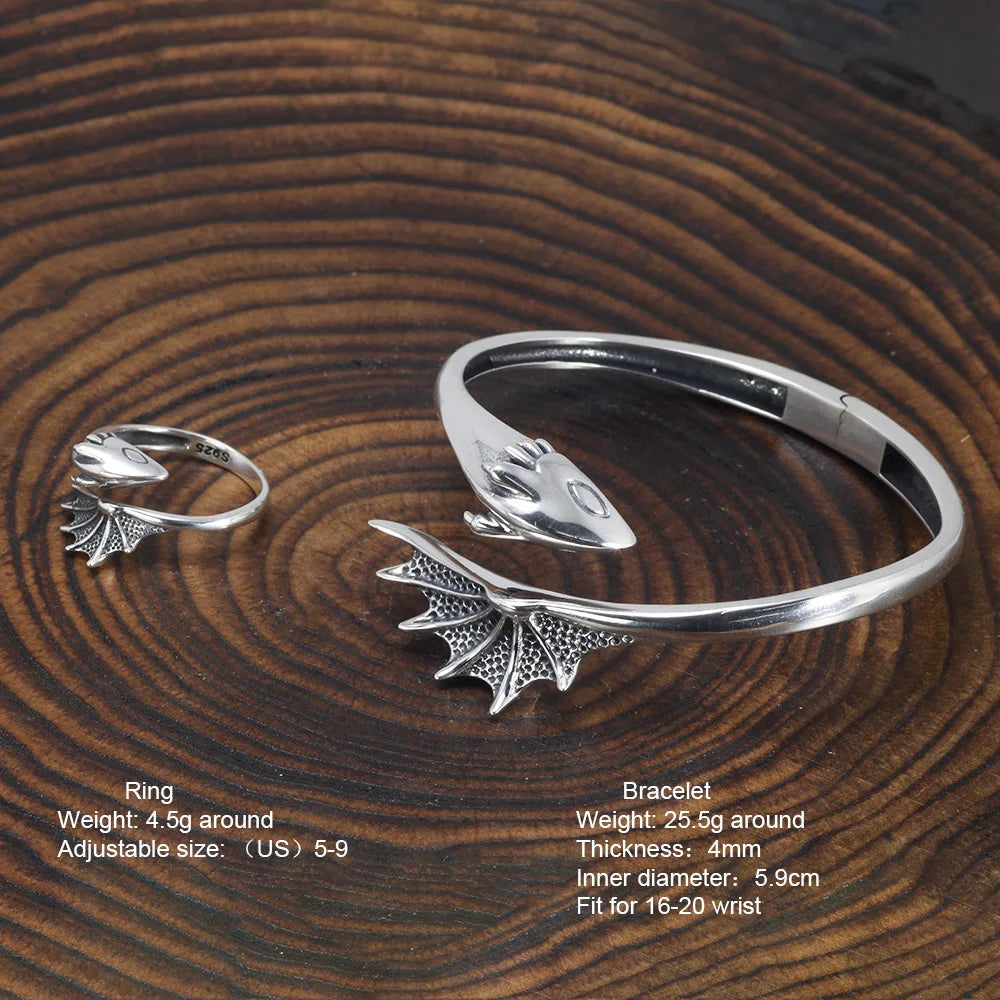 925 Sterling Silver Men and Women Pterodactyl Open Type Adjustable