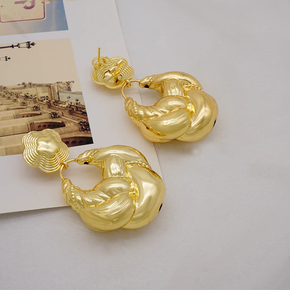 Gold Color Earring Bohemia Flower Round Drop Copper Hoop Earrings Circle