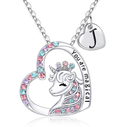Letter Unicorn Necklace You Are Magical Horse Pendant Necklaces For Girls Birthday Gifts
