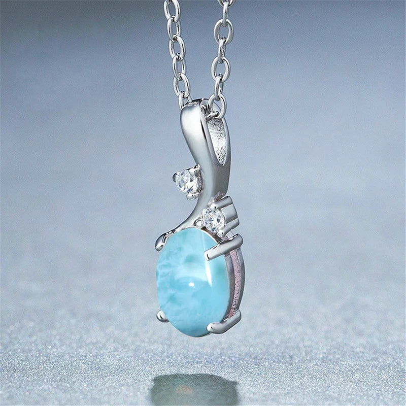 Natural Larimar Stone 925 Sterling Silver Necklaces Crystal Jewelry