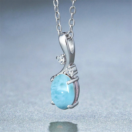 Natural Larimar Stone 925 Sterling Silver Necklaces Crystal Jewelry