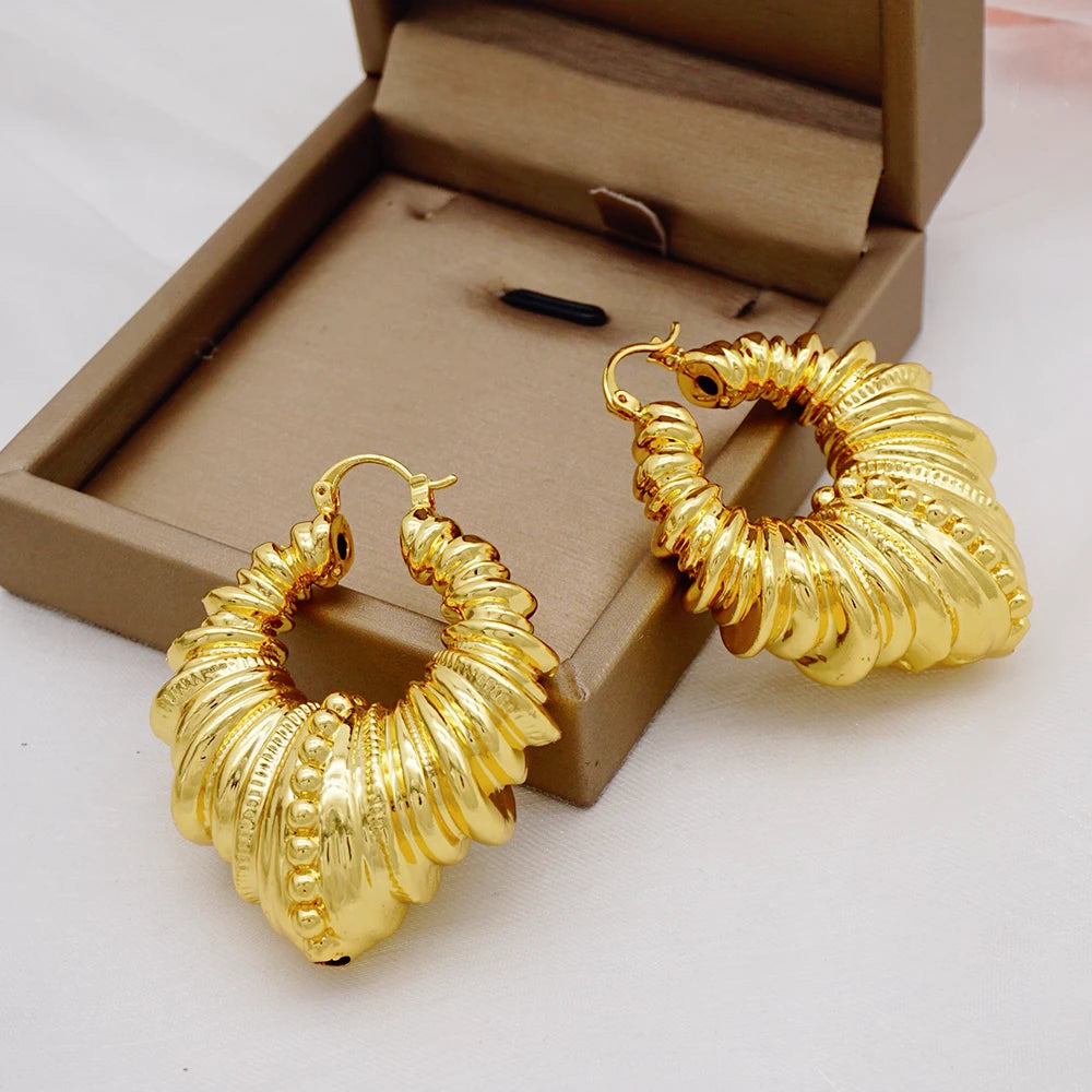 Gold Color Earring Bohemia Flower Round Drop Copper Hoop Earrings Circle