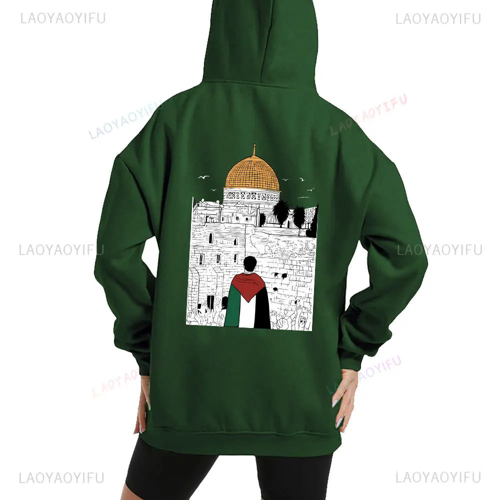 Long Sleeve Hoodies Palestine Flag Women Back Print Hoodie Sweatshirt