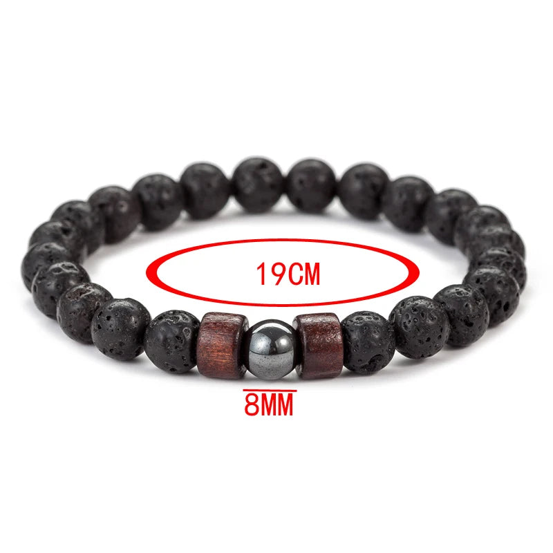 Stone Bracelet for Men Lava Wooden Beads Bracelet