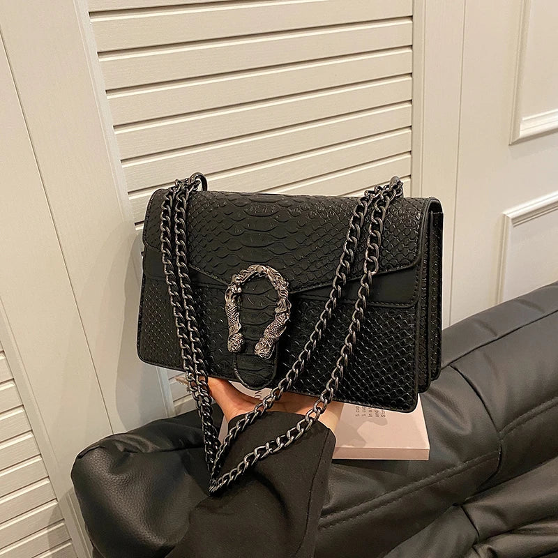 Retro Style Fashion Chain Shoulder Bag for Women Snake Pattern