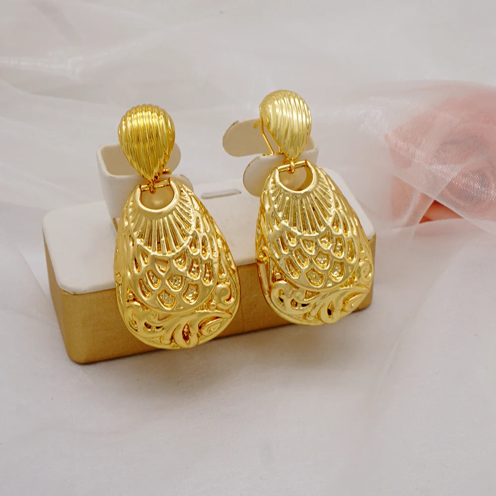 Gold Color Earring Bohemia Flower Round Drop Copper Hoop Earrings Circle