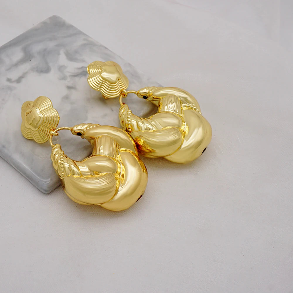 Gold Color Earring Bohemia Flower Round Drop Copper Hoop Earrings Circle