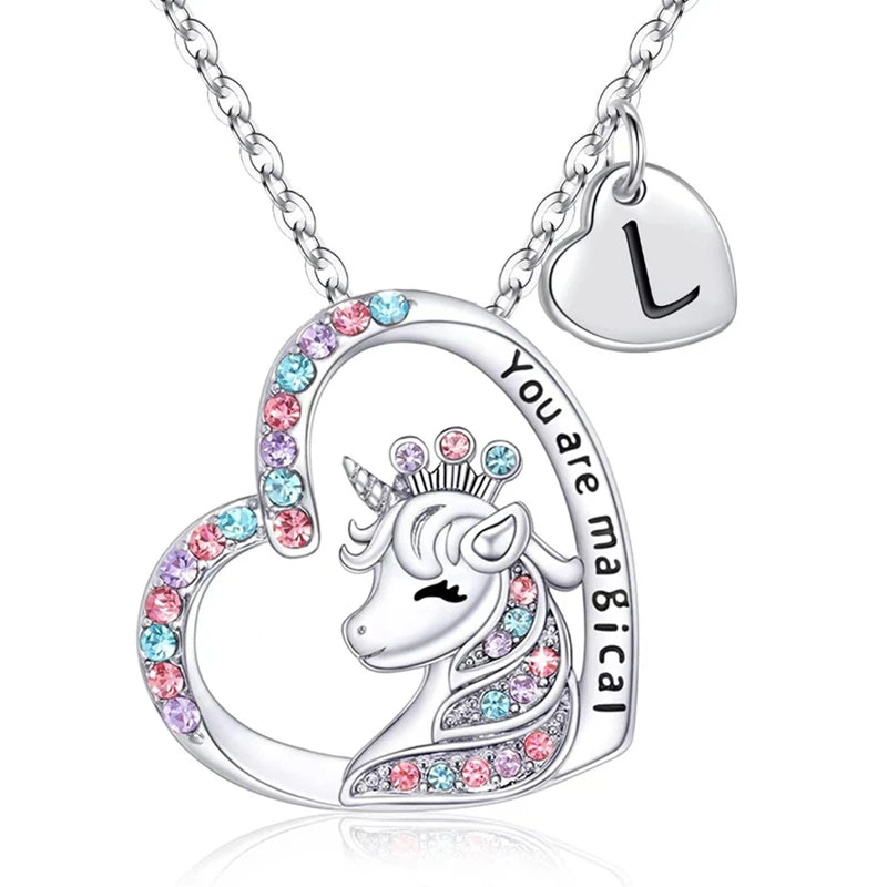 Letter Unicorn Necklace You Are Magical Horse Pendant Necklaces For Girls Birthday Gifts