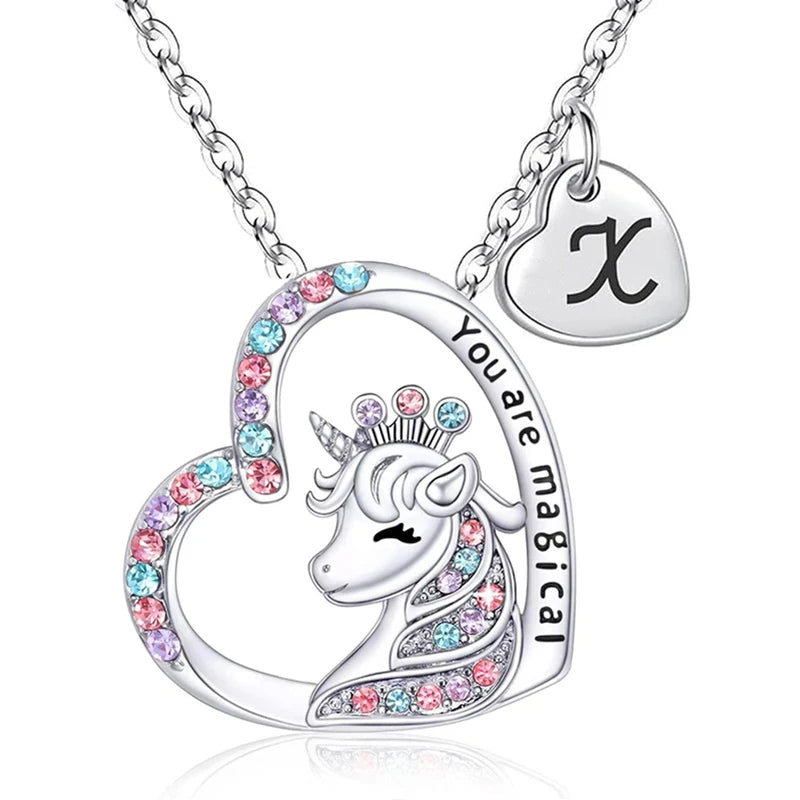 Letter Unicorn Necklace You Are Magical Horse Pendant Necklaces For Girls Birthday Gifts