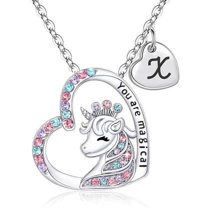 Letter Unicorn Necklace You Are Magical Horse Pendant Necklaces For Girls Birthday Gifts