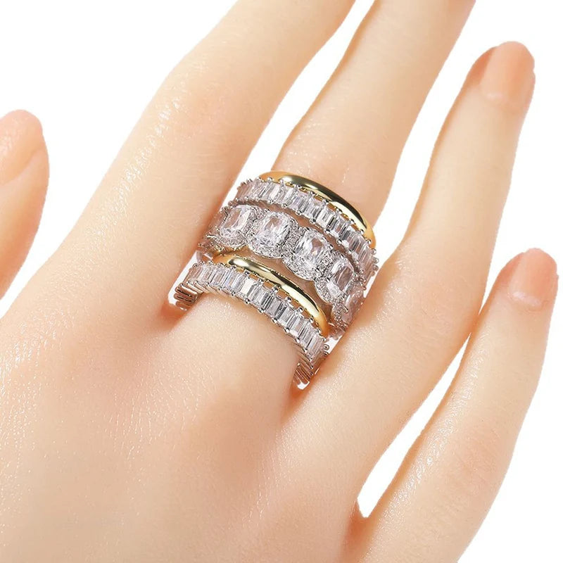 5-Piece Women’s Ice Out CZ Ring Set | 14K Gold Plated Bling Ring