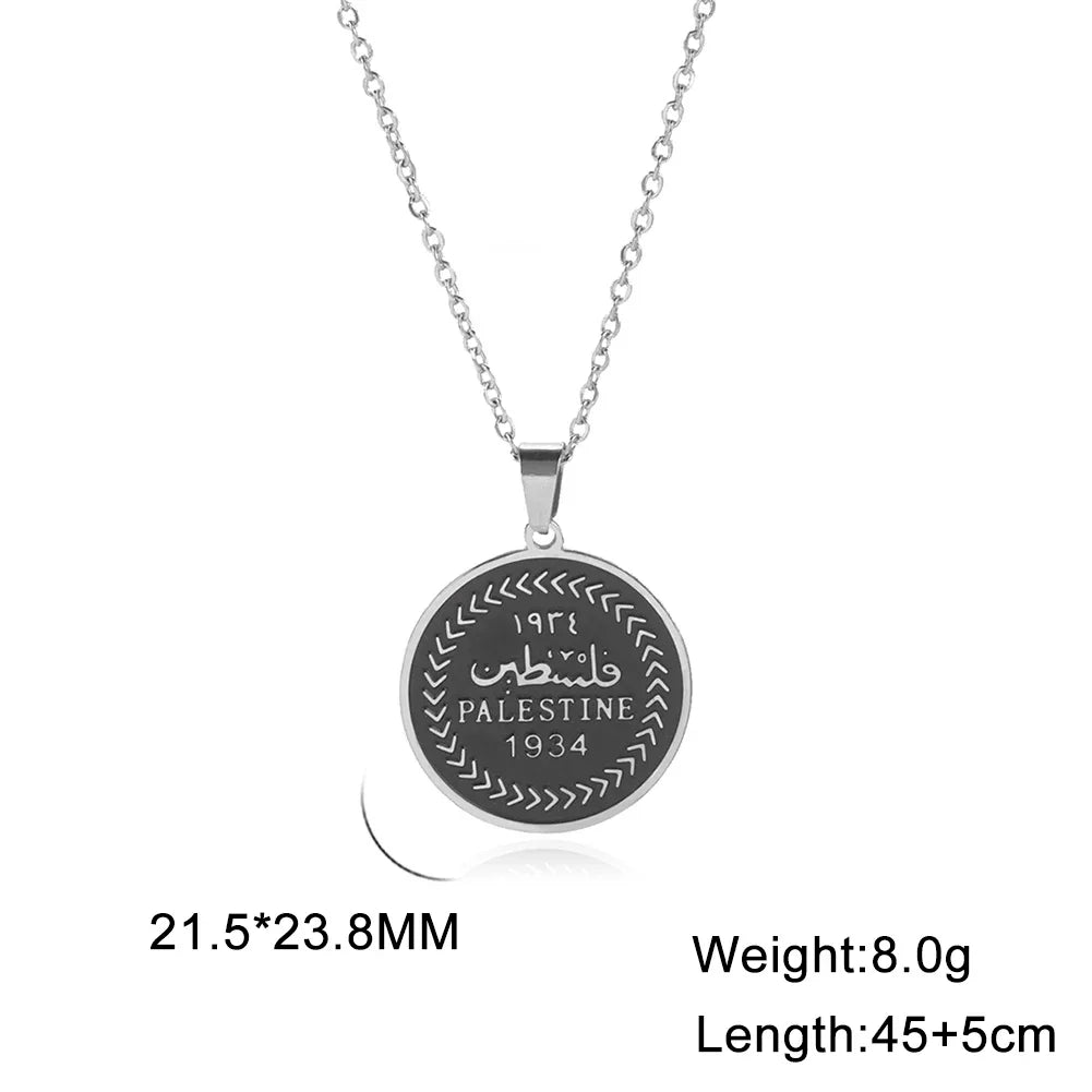 Palestine Round Pendant Necklace Men Women Stainless Steel