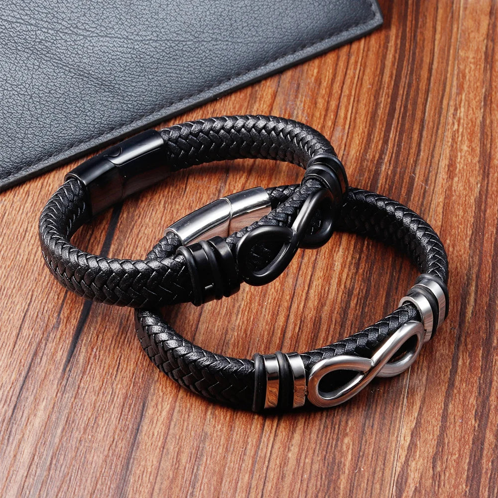 Men’s Stainless Steel Leather Wristband