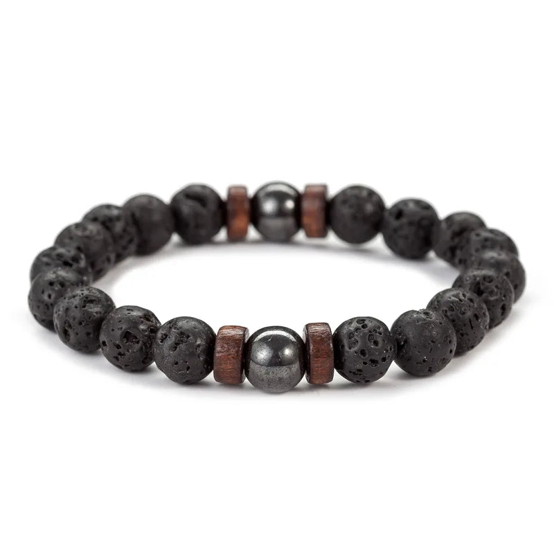 Stone Bracelet for Men Lava Wooden Beads Bracelet