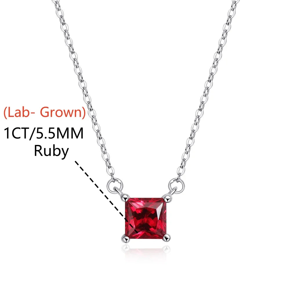 Emerald Grace 1CT Square Lab-Grown Emerald/Ruby Pendant Necklace