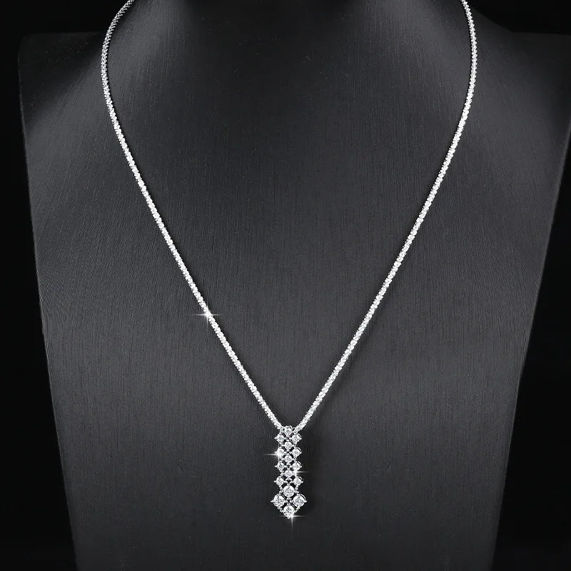 Luminous Harmony Moissanite 3-Piece Jewelry Set – 925 Silver Necklace, Ring &amp; Rhombus Earrings