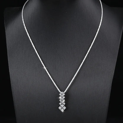 Luminous Harmony Moissanite 3-Piece Jewelry Set – 925 Silver Necklace, Ring &amp; Rhombus Earrings