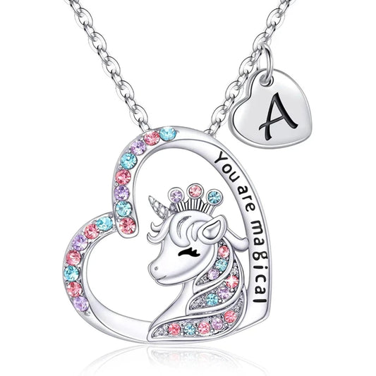 Letter Unicorn Necklace You Are Magical Horse Pendant Necklaces For Girls Birthday Gifts